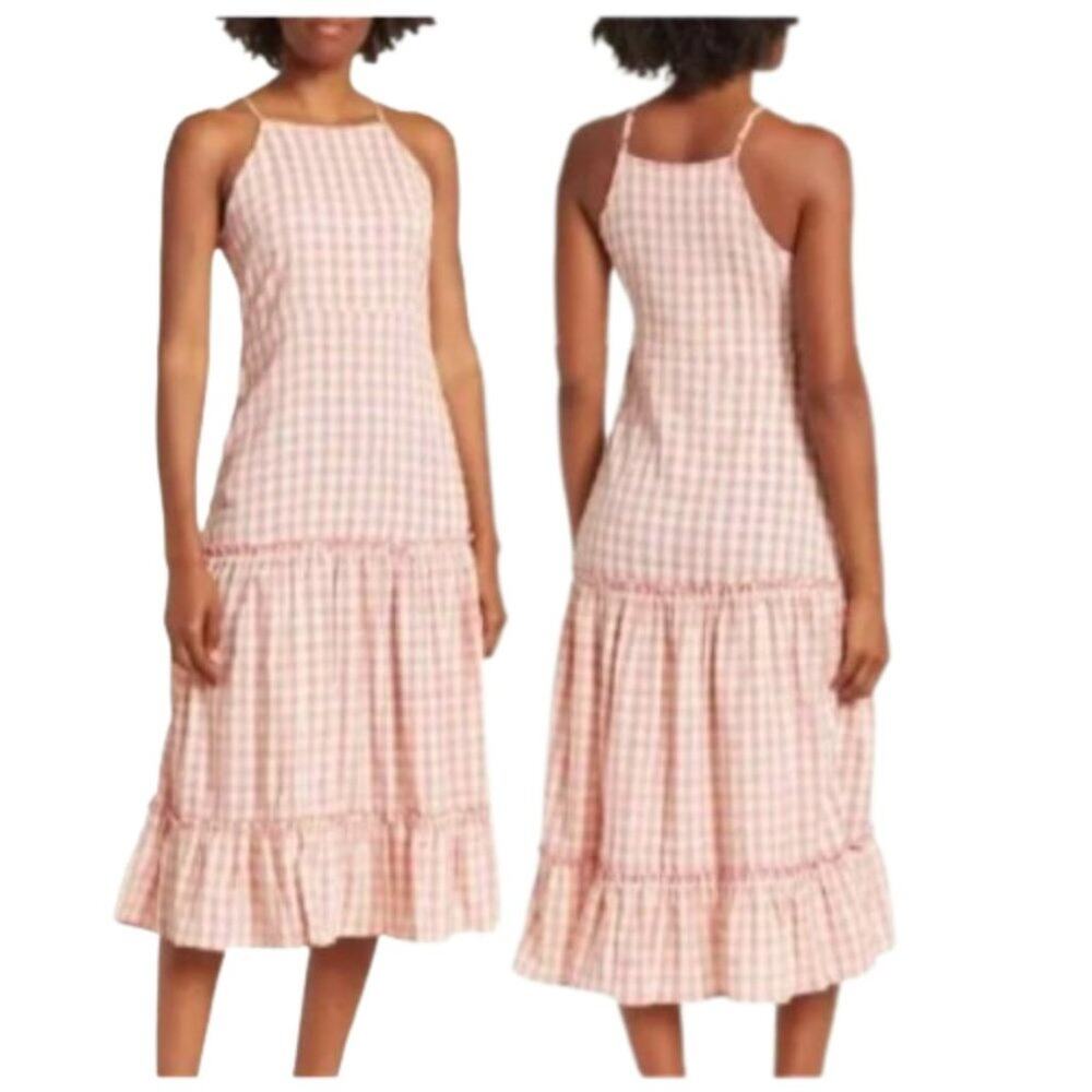 Nanette Lapore tank dress pink yellow gingham crinkle NWT size 8